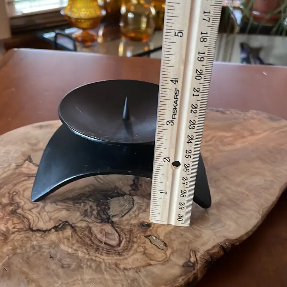 Mid Century Black Iron Tripod Pillar Candle Holder